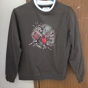 Brown Crewneck Sweater With Cardinal Print